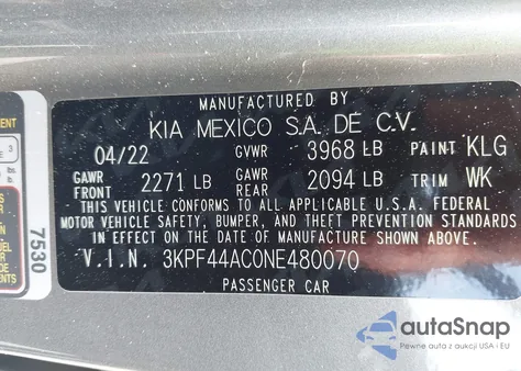 2022 Kia Forte Gt from USA, damaged, VIN 3KPF44AC0NE480070